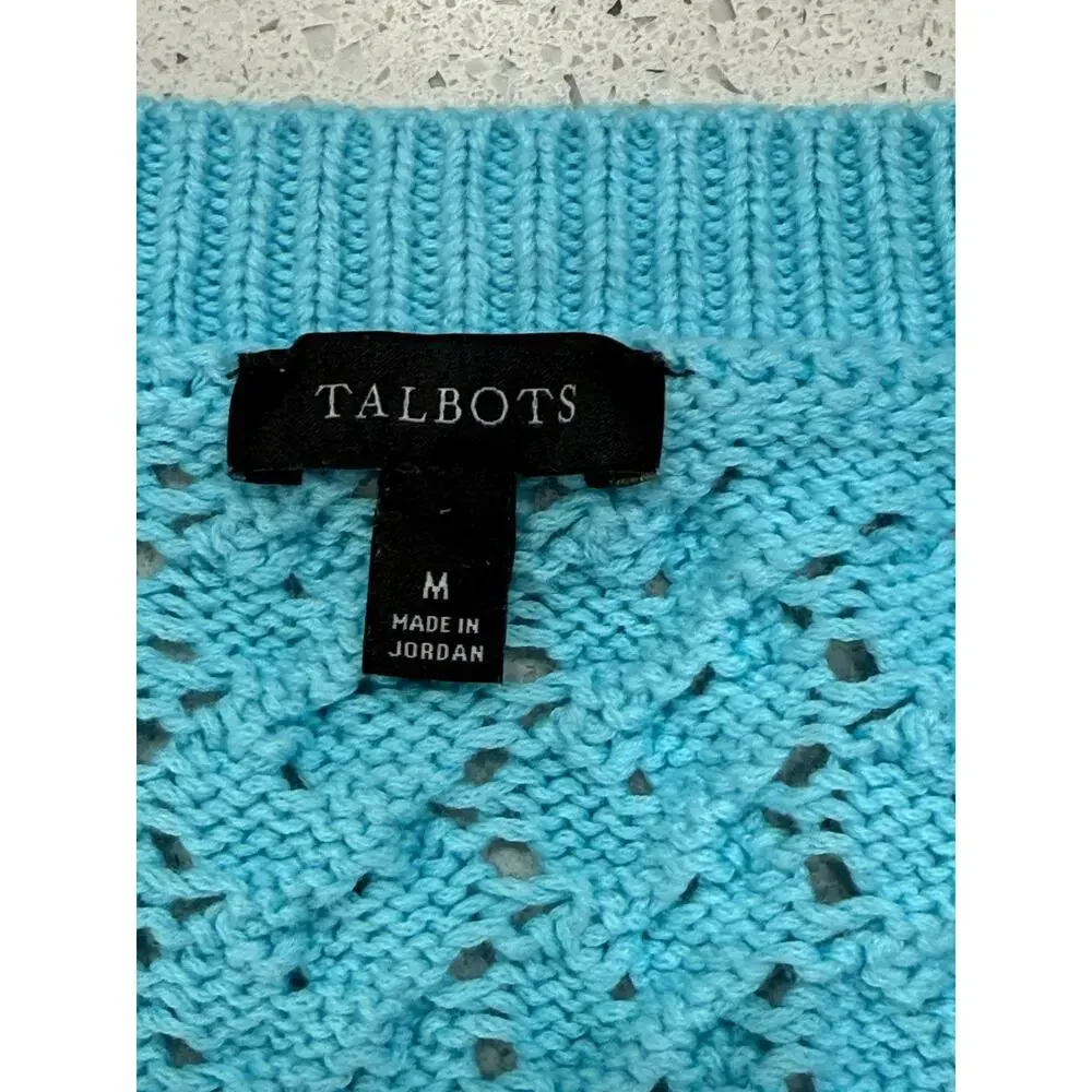 Talbots Women’s Medium Blue 100% Cotton Cable Knit V-Neck Sweater Thick EUC - Picture 6 of 7